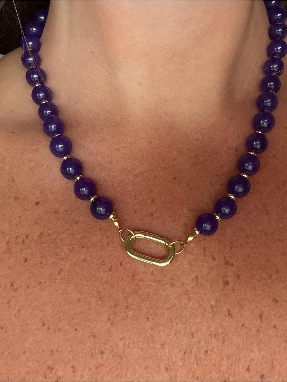 Handmade Gold Clasp Violet Bead Necklace - Women's Jewelry